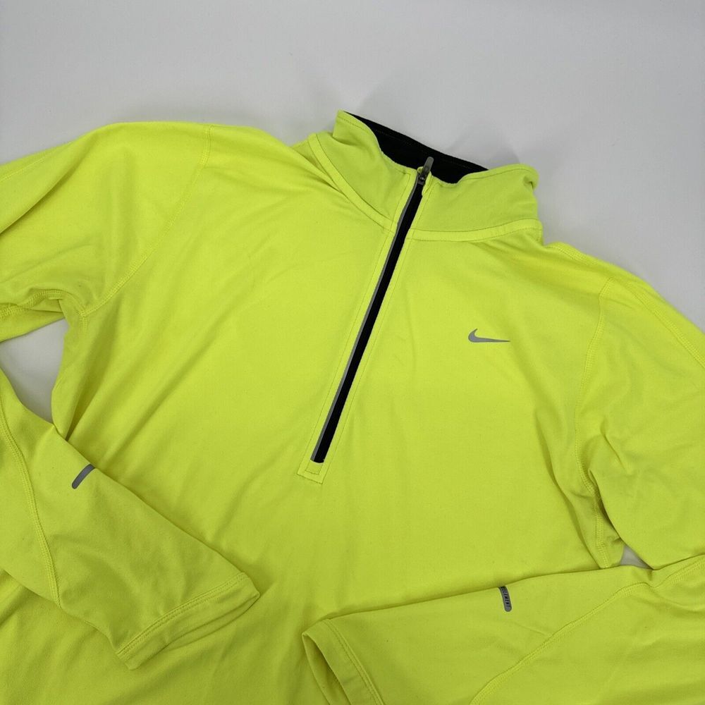 Nike Shirt Womens Small M Neon Yellow Thumb Hole Element 1/2-Zip Running Top